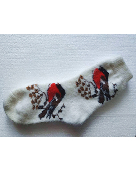 Шерстяные носки. Рисунок Снегири №1. Размер (36-41)