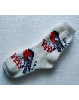 Шерстяные носки. Рисунок Снегири №2. Размер (36-41)